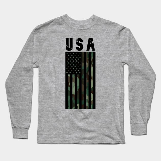 USA Camo Flag Long Sleeve T-Shirt by Designs by Dyer